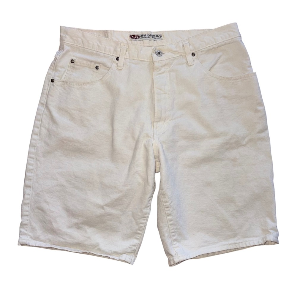 Y2K Unionbay Mens White Denim Shorts Size 34 Cotton Vintage Minor Flaws